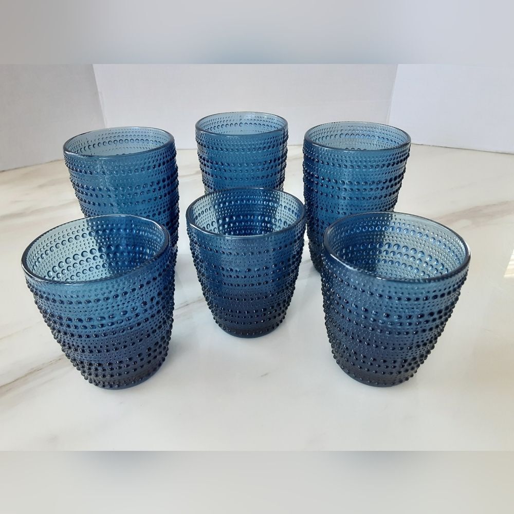 Littala Kastenhelmi Dewdrop Styled Blue Glasses 3 Water | 3 Juice